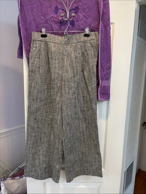 Wide-Leg Linen Blend Pants - Gray